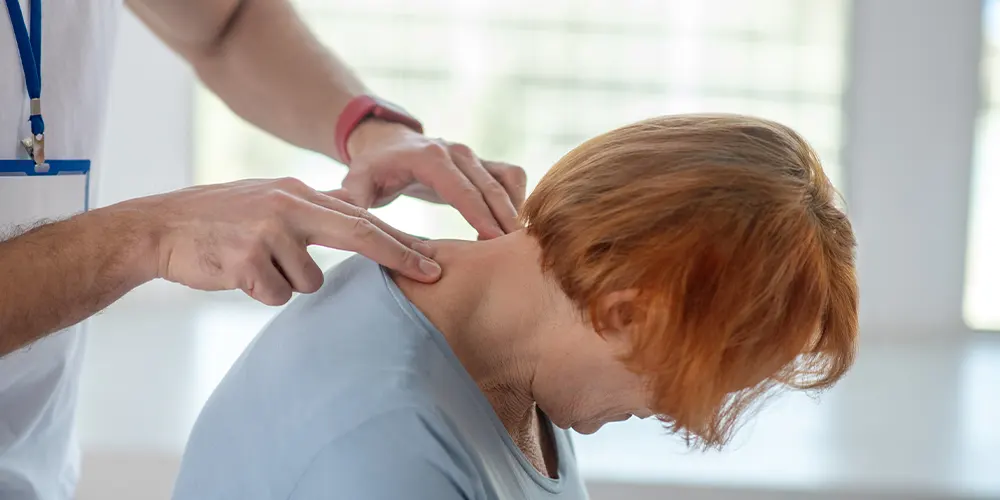 Nice Senior Patient Leaning Her Head Forward