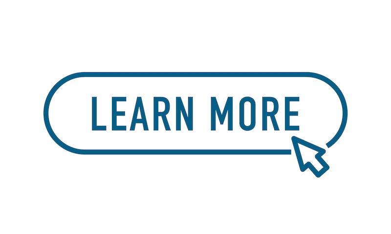 Simple Line Icon Button with Text LEARN MORE and Hand Pointer in Black and Blue, Vector Image